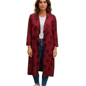 FOREVER 21 | Open Front Sheer Floral Print Kimono in Wine and Black